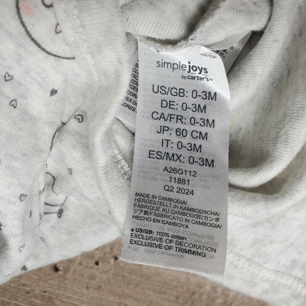 Simple Joys by Carter's Baby Girl 0-3m Gray and Pink Long Sleeve Owl Bodysuit